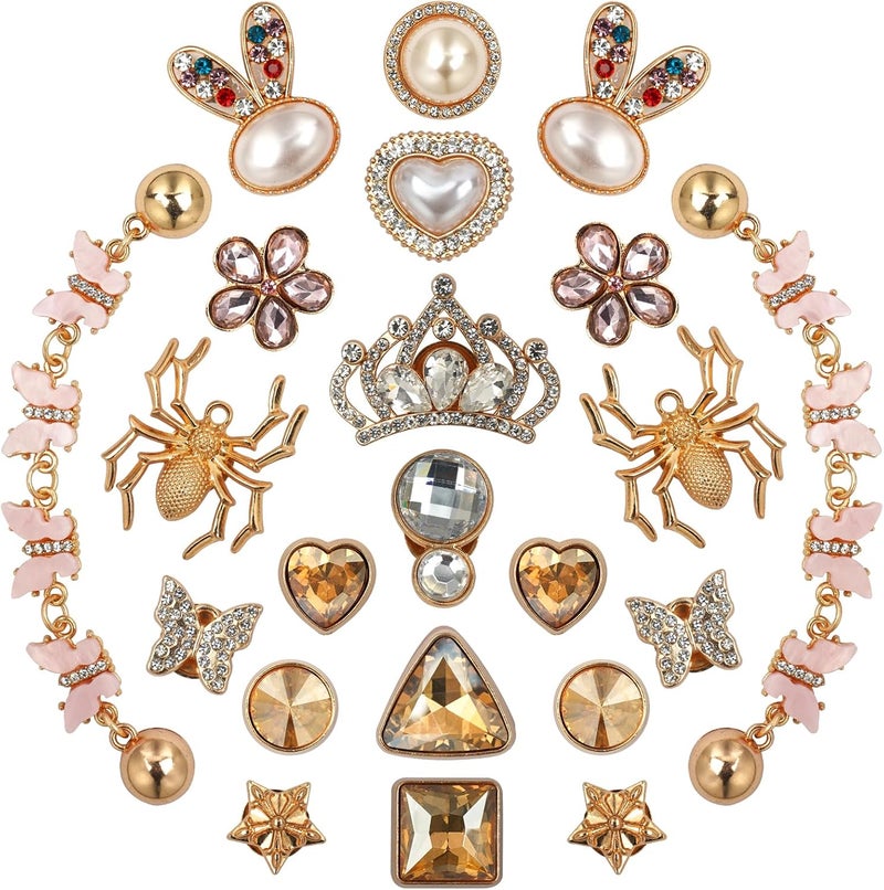 Lugailly Bling Shoe Charms for Girls and Women, Girly Gold Shoe Charms for Clog Sandals, 24 PCS Glitter Pearl Flower Shoes Decoration Bulk, Shoes Chains Pins Charm Accessories - Image 1
